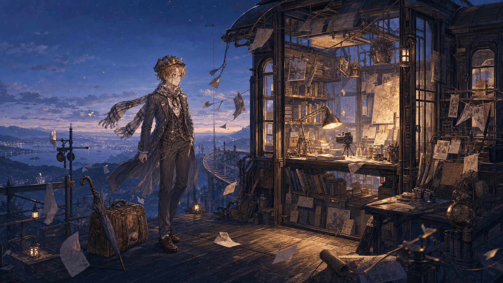 旅行者走近夜色中的创作小站